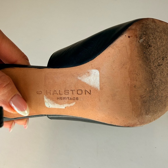 Halston Heritage black, leather peep, toe mules - Picture 8 of 8